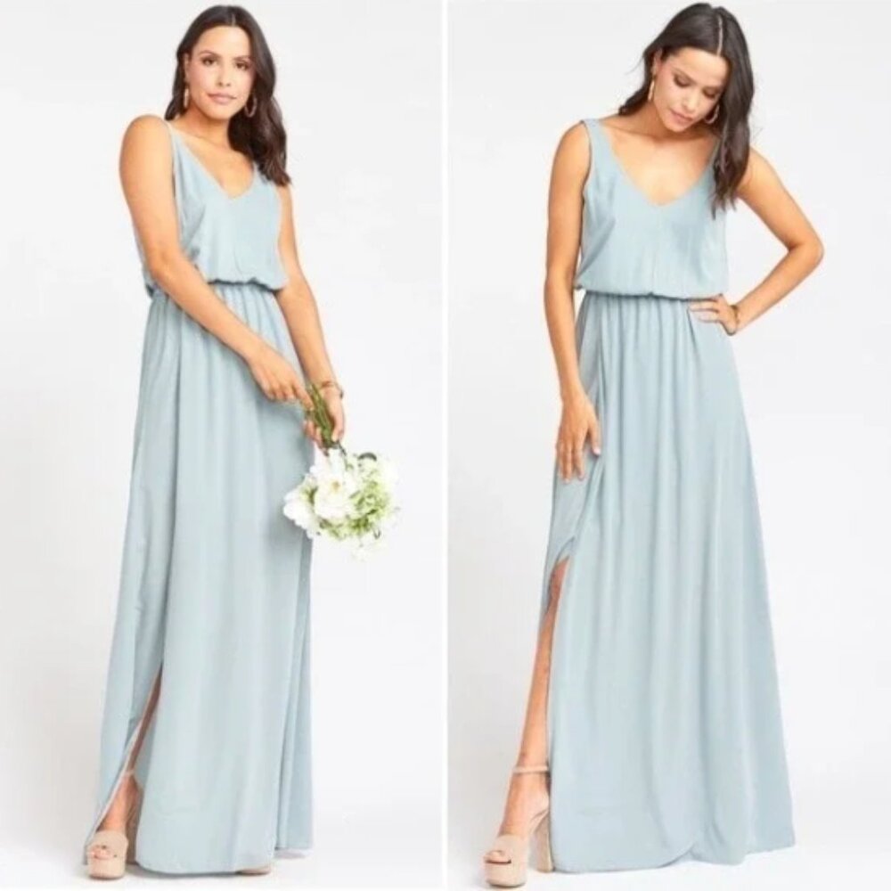 Show Me Your Mumu Kendall Maxi Dress in Silver Sage Crisp XXS NWT